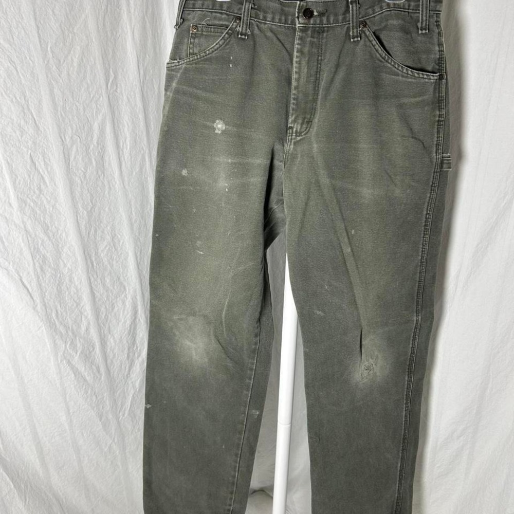 Vintage Dickies Carpenter Pants Men's 34X34 Olive Green Relaxed‎ Fit Canvas